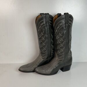 Vintage Tony Lama Gold Label Cowgirl Boots 6.5 B Grey Lizard Teju